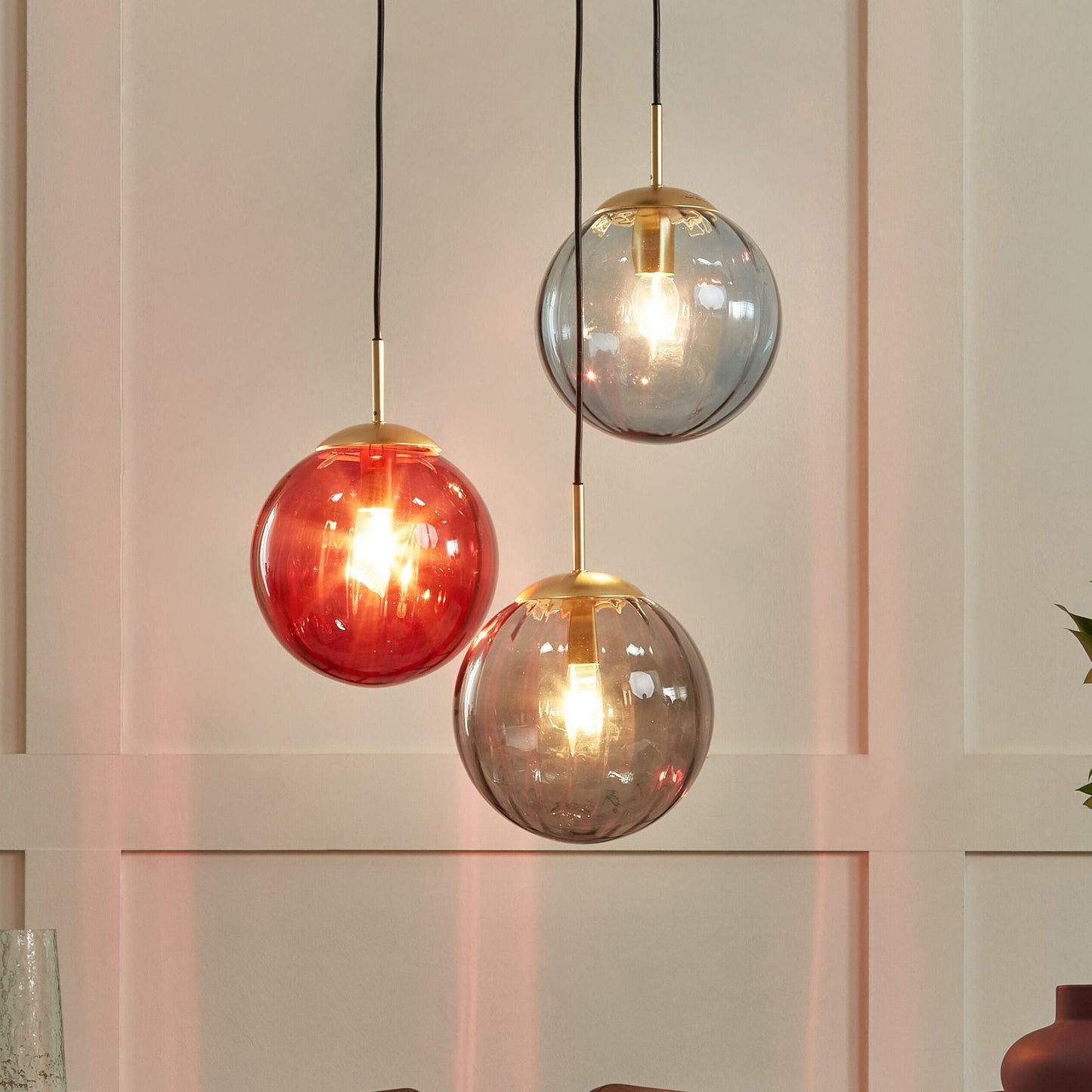 Pendant Lamp Multicolour Glass Iron Three-Light