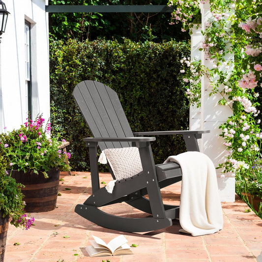 Garden Rocking Chair Dark Grey Plastic Wood Slatted