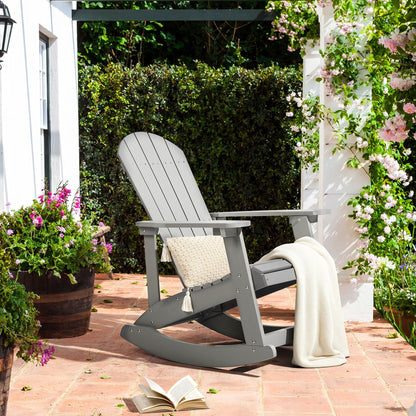 Garden Rocking Chair Light Grey Faux Wood Slatted Outdoor