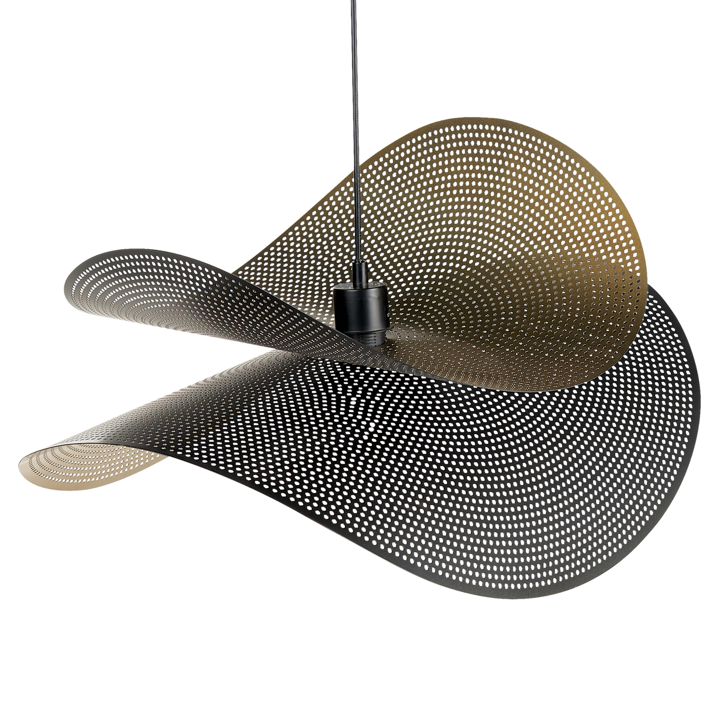 Lighting Pendant Lamp Black And Gold Perforated Curved Shade