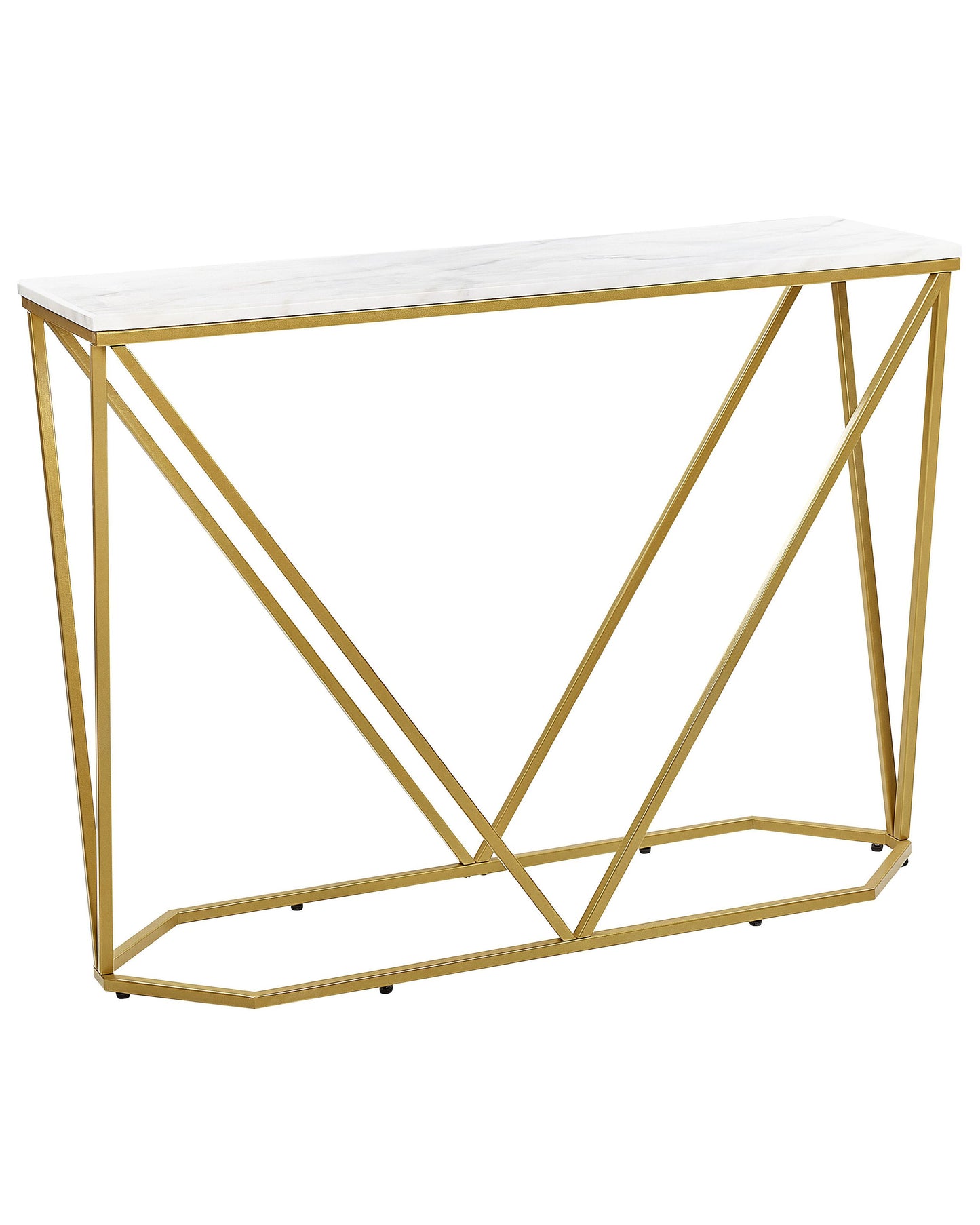 LuxeLine Console Table White Marble Effect With Gold Frame 100x30