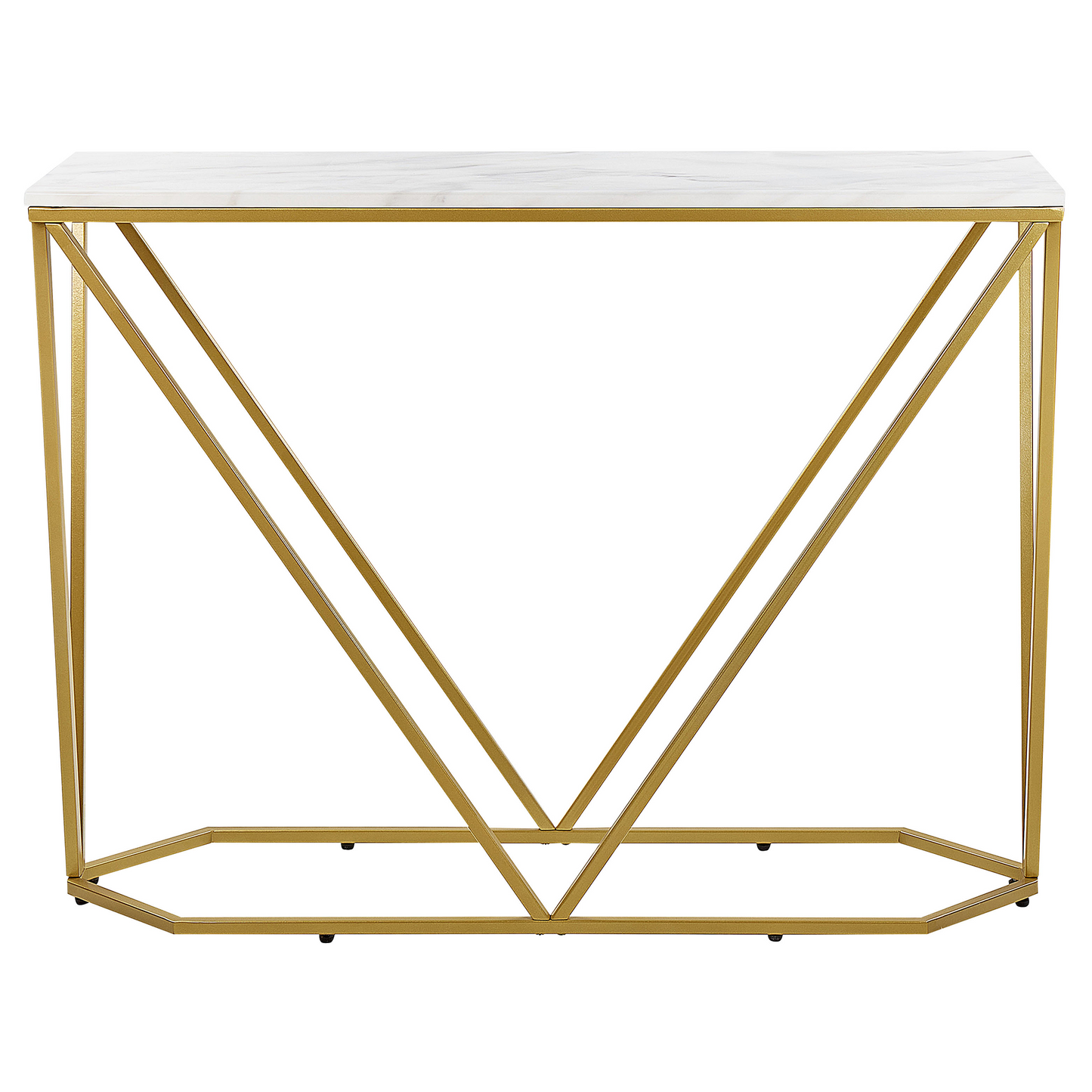 LuxeLine Console Table White Marble Effect With Gold Frame 100x30