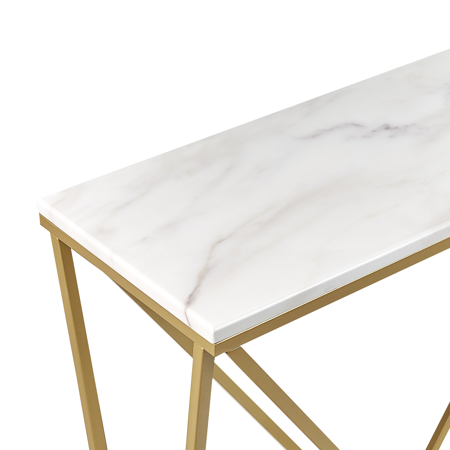 LuxeLine Console Table White Marble Effect With Gold Frame 100x30