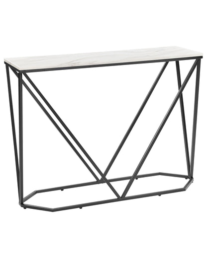 LuxeLine Console Table White Marble Effect Black Iron Legs 100x30