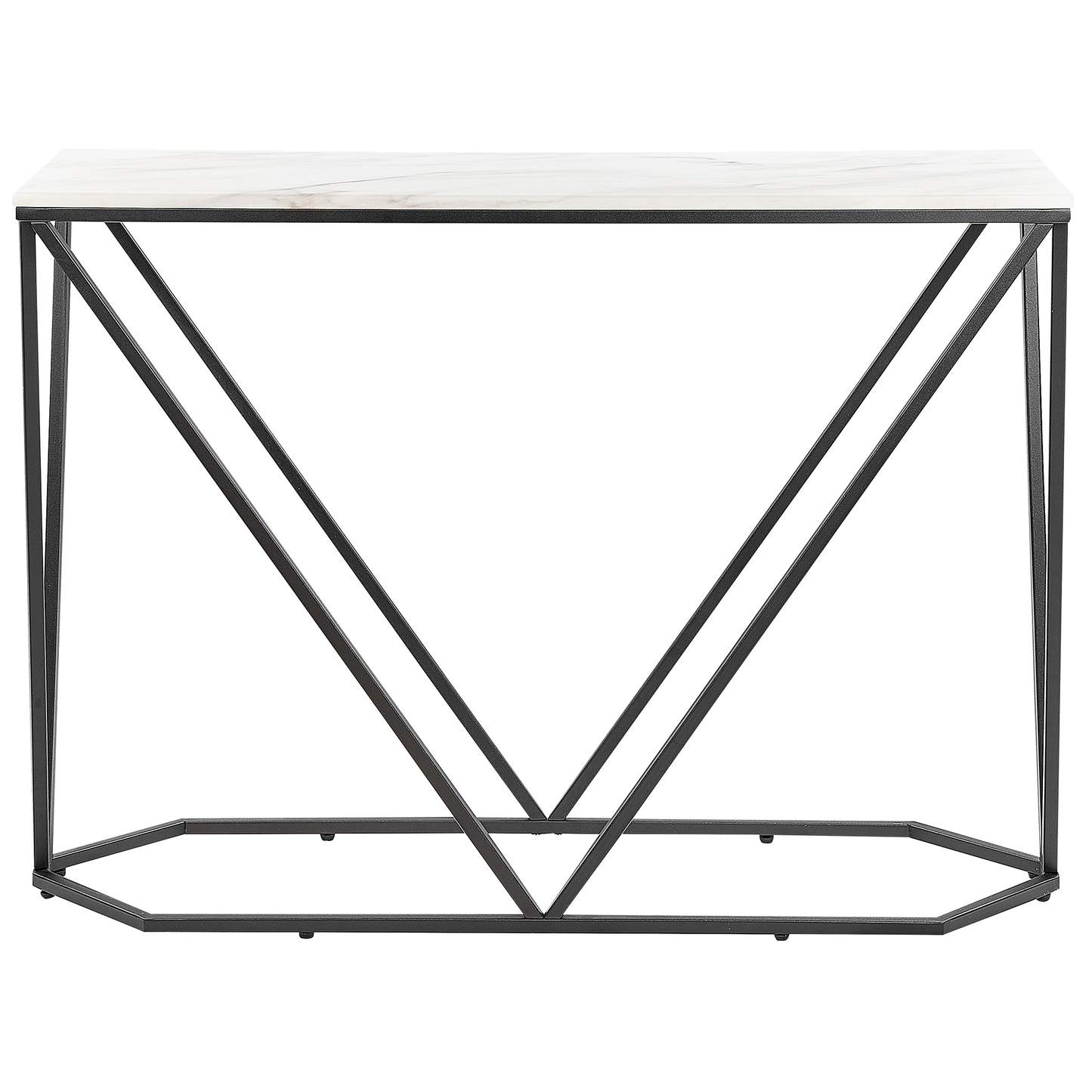 LuxeLine Console Table White Marble Effect Black Iron Legs 100x30