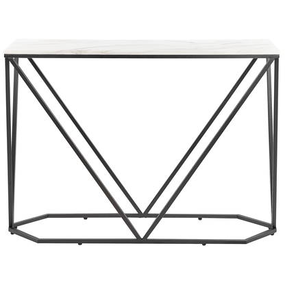 LuxeLine Console Table White Marble Effect Black Iron Legs 100x30