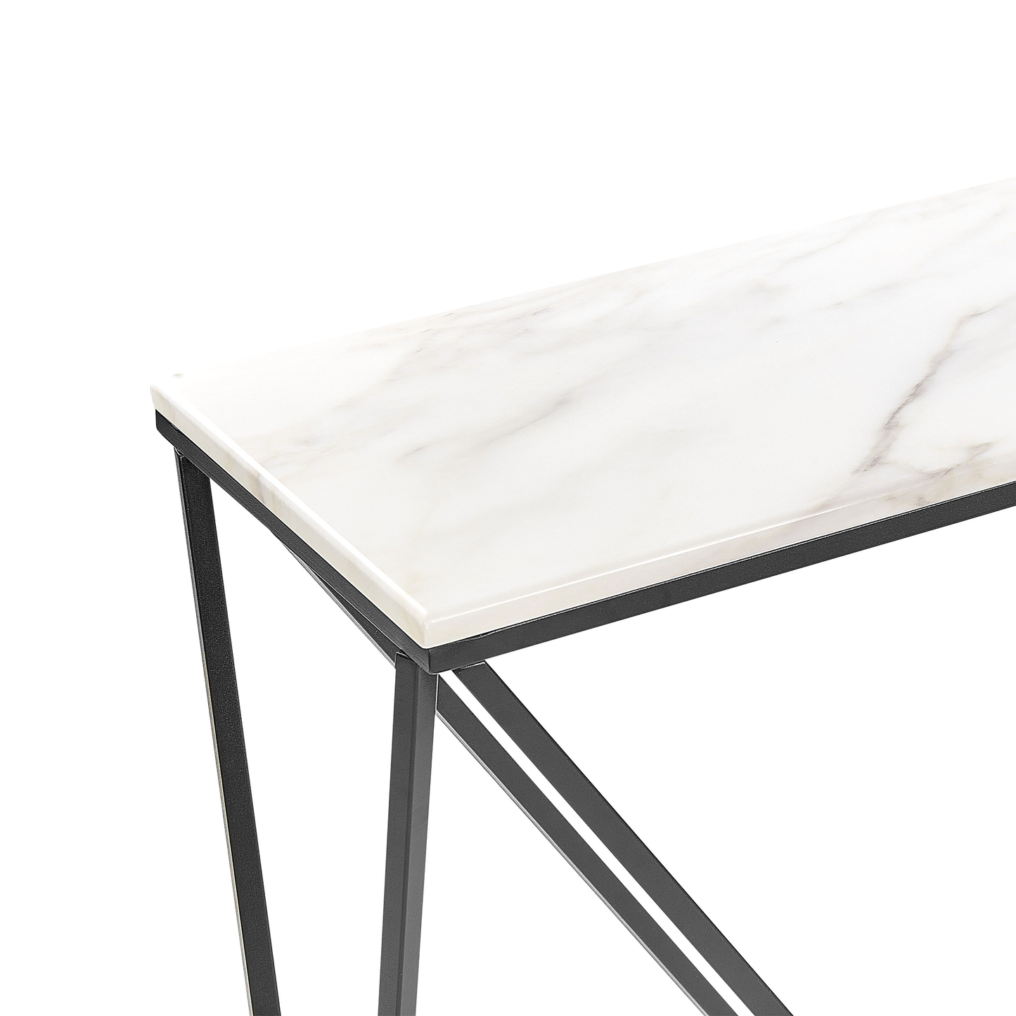 LuxeLine Console Table White Marble Effect Black Iron Legs 100x30