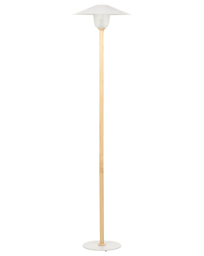 Floor Lamp White Shade Oak Wood Frame Minimalist