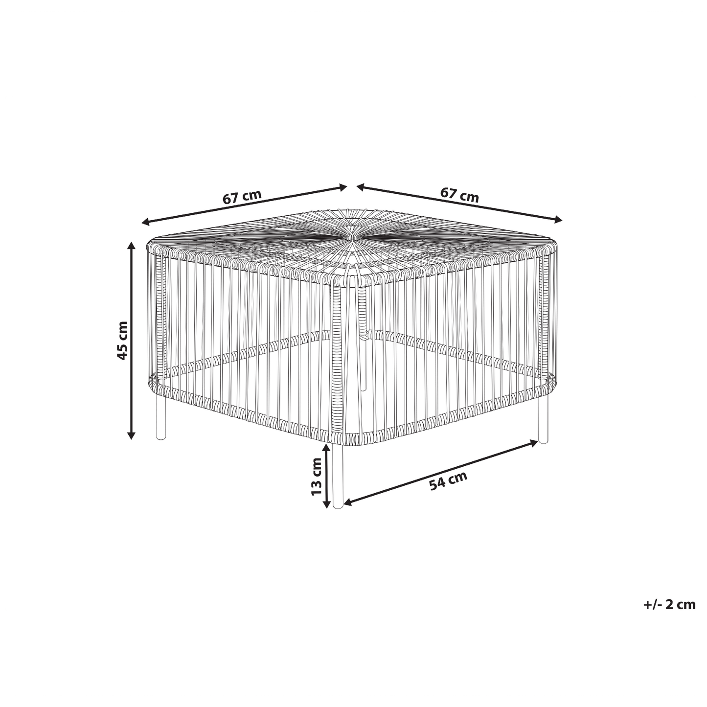 Outdoor Coffee Table 67 x 67cm Natural Rattan Powder Coated UV Weather Resistant Handmade Boho Style