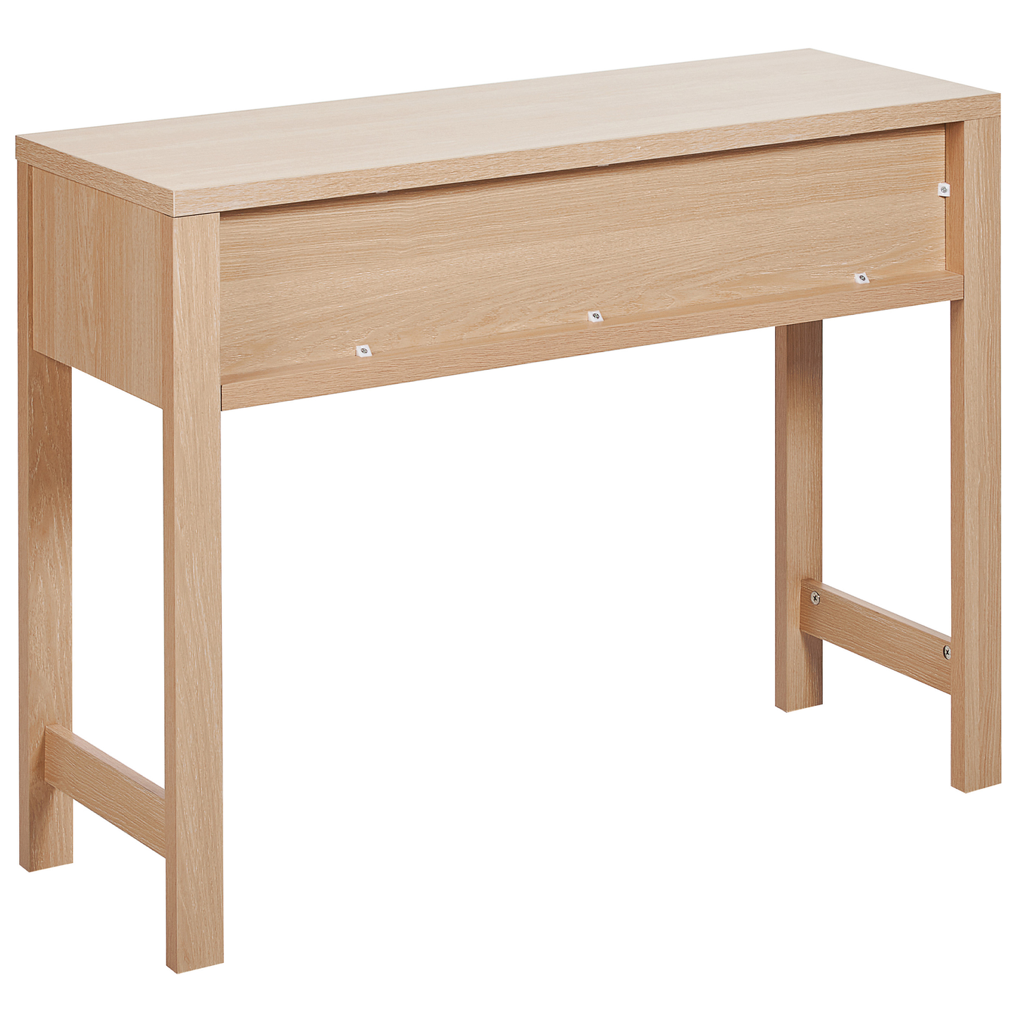 Console Table Light Brown Manufactured Wood 100 by 32cm With Two Drawers Black Handles Boho Modern