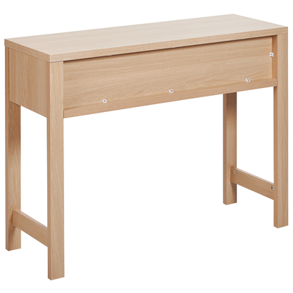 Console Table Light Brown Manufactured Wood 100 by 32cm With Two Drawers Black Handles Boho Modern