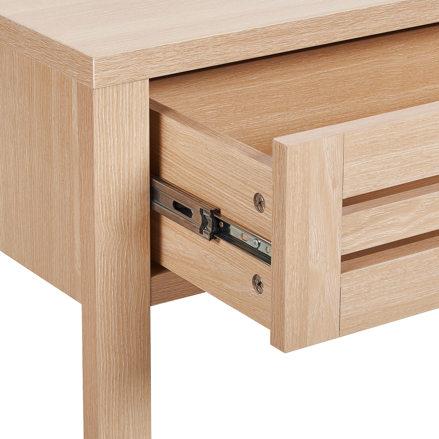 Console Table Light Brown Manufactured Wood 100 by 32cm With Two Drawers Black Handles Boho Modern