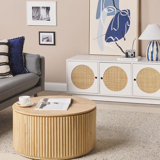White 3 Door Sideboard With Rattan Front Handles