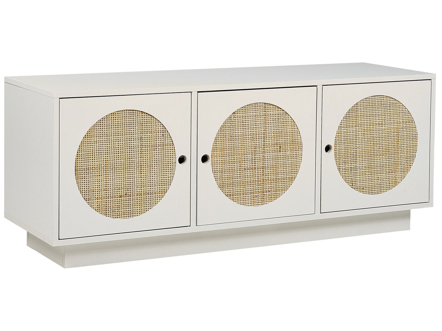 White 3 Door Sideboard With Rattan Front Handles
