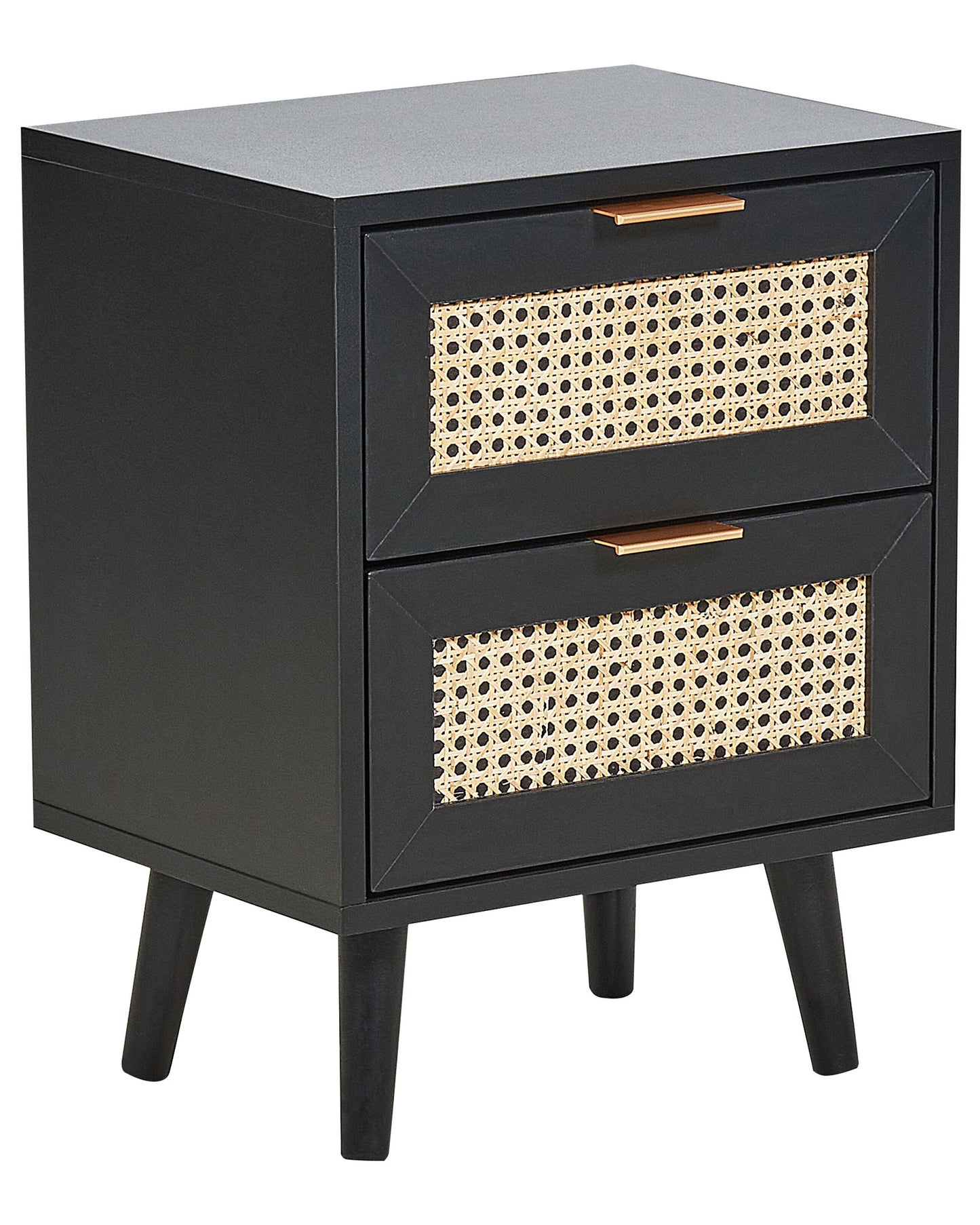 2 Drawer Bedside Table Black Rattan Front Drawers Nightstand