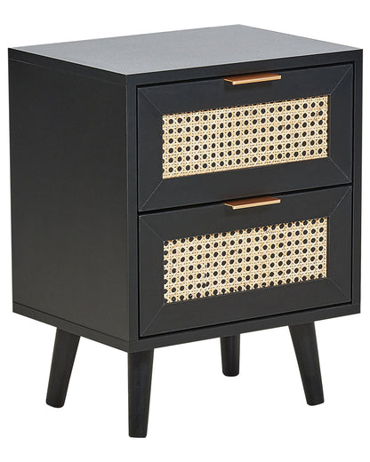 2 Drawer Bedside Table Black Rattan Front Drawers Nightstand