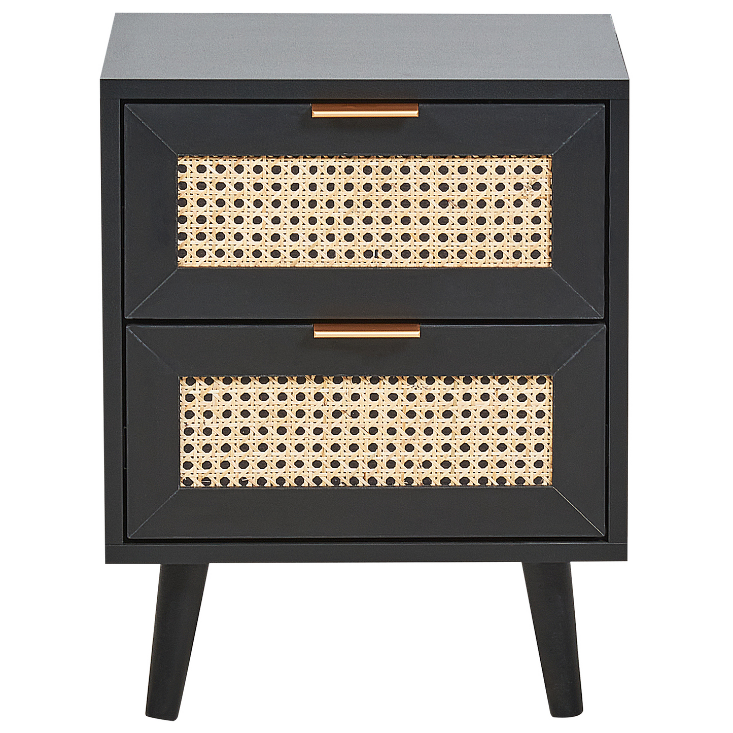 2 Drawer Bedside Table Black Rattan Front Drawers Nightstand
