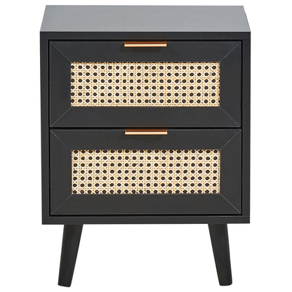 2 Drawer Bedside Table Black Rattan Front Drawers Nightstand