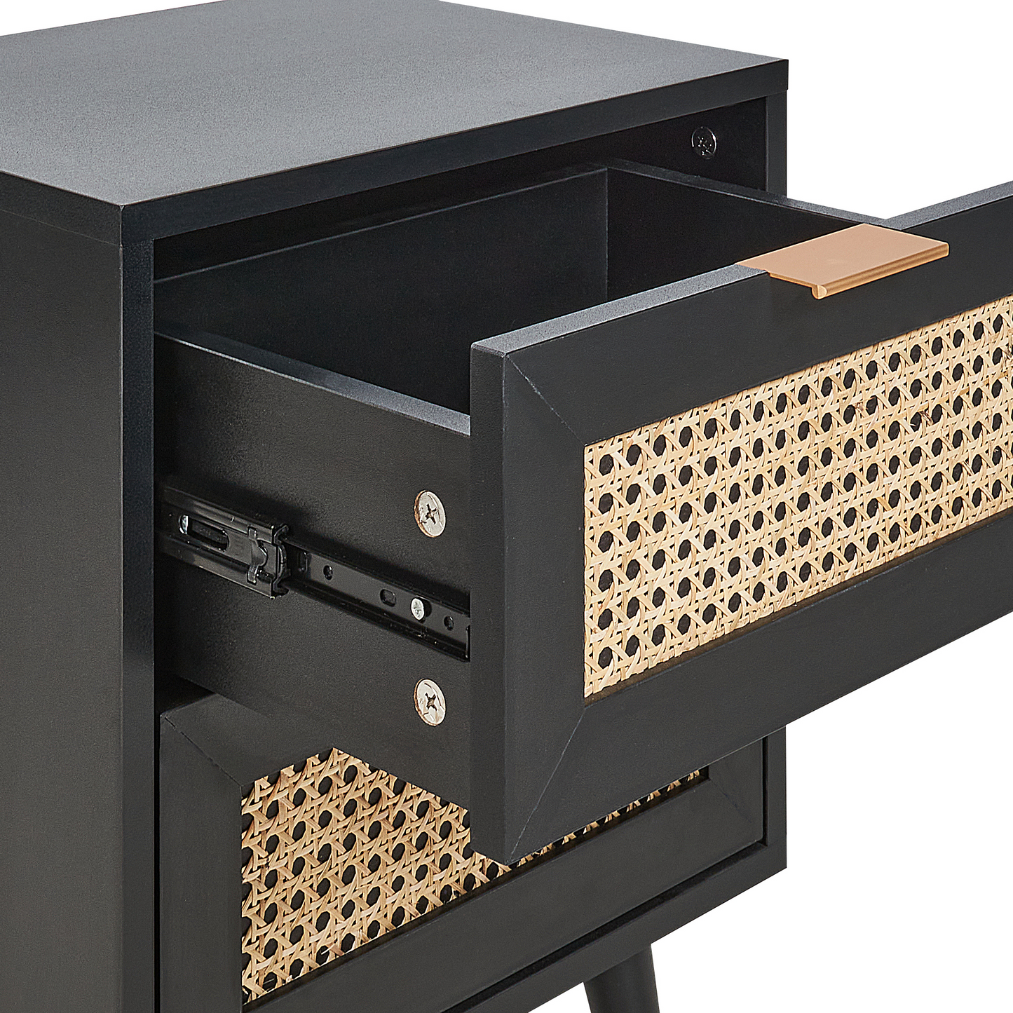 2 Drawer Bedside Table Black Rattan Front Drawers Nightstand