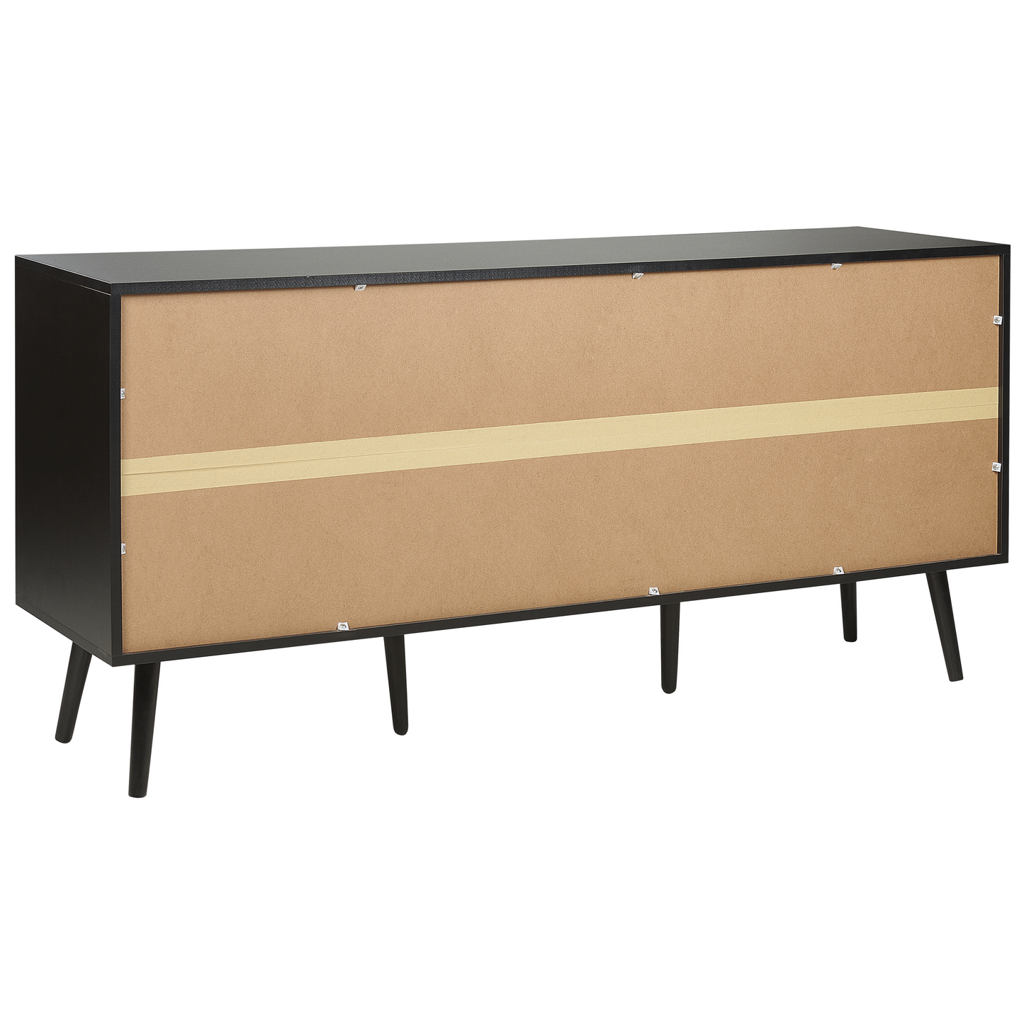 3 Door Sideboard Black With Rattan Front Rubberwood Legs