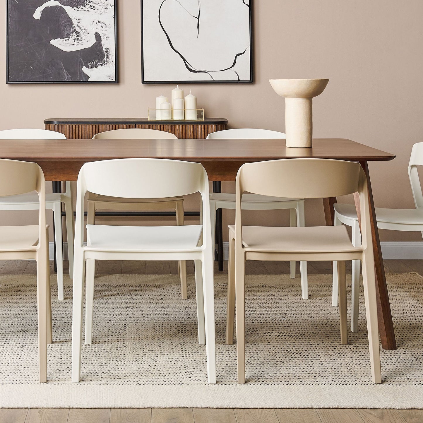 Set of 2 White Stackable Armless Plastic Conference Chairs for Dining Room Contemporary Modern Design Seating