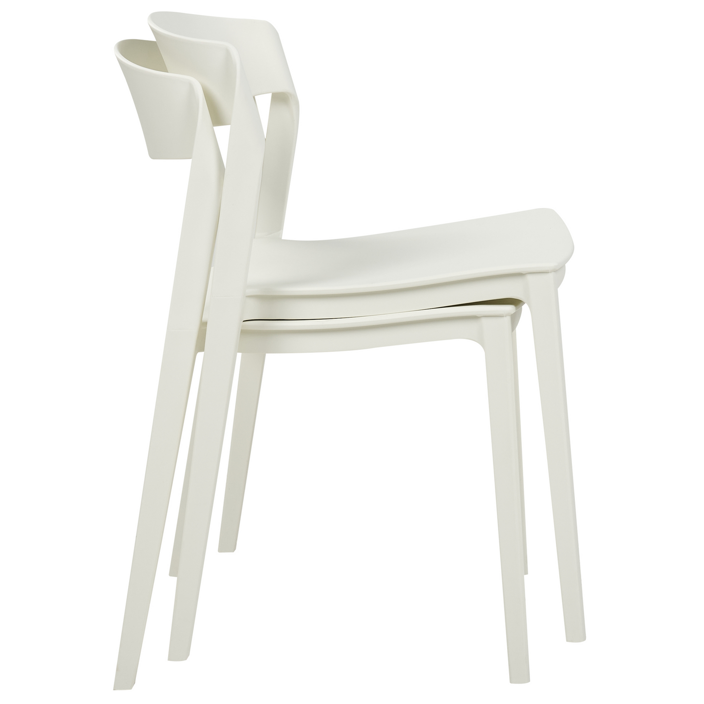 Set of 2 White Stackable Armless Plastic Conference Chairs for Dining Room Contemporary Modern Design Seating