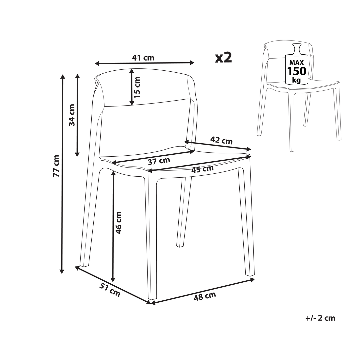 Set of 2 White Stackable Armless Plastic Conference Chairs for Dining Room Contemporary Modern Design Seating
