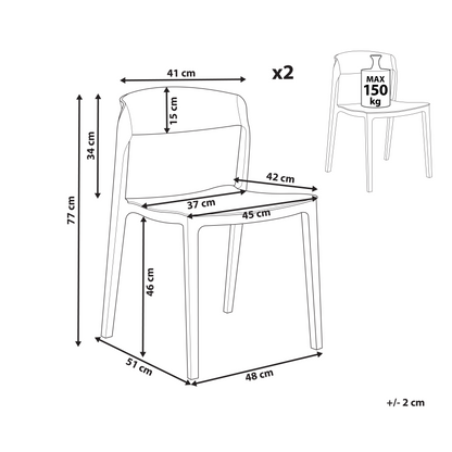 Set of 2 White Stackable Armless Plastic Conference Chairs for Dining Room Contemporary Modern Design Seating