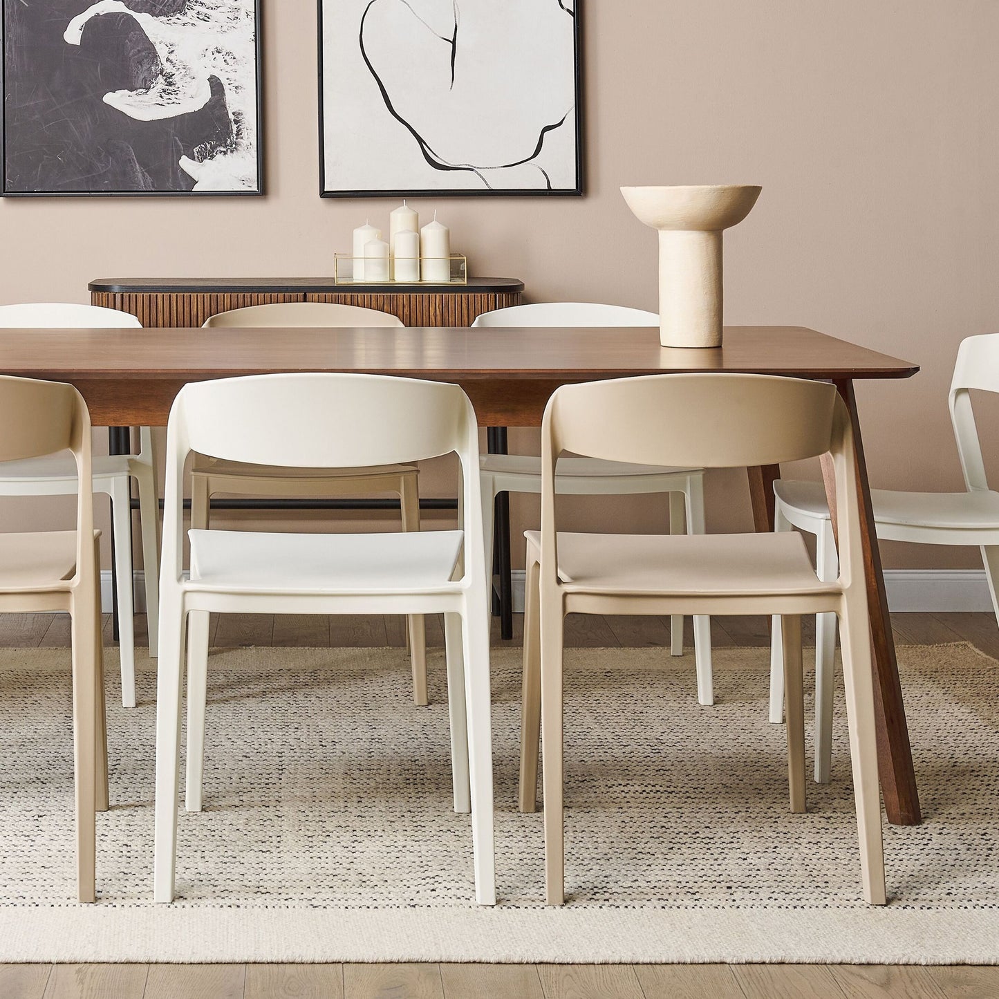 Beige Stackable Armless Dining Chairs Set Of 2 Contemporary Modern