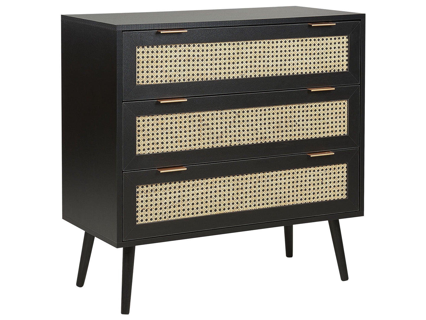 Rattan 3 Drawer Chest Black With Rubberwood Legs