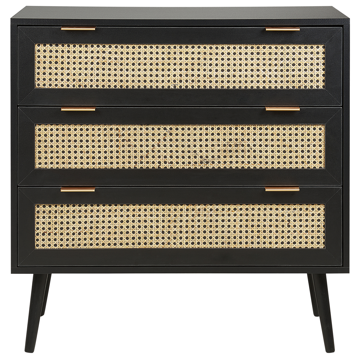 Rattan 3 Drawer Chest Black With Rubberwood Legs
