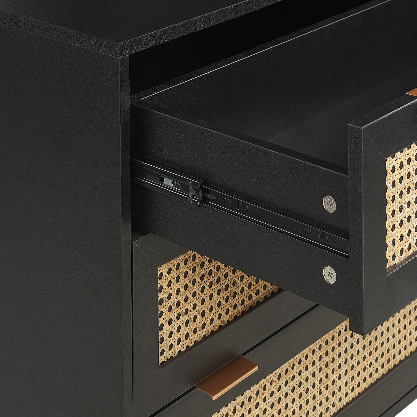 Rattan 3 Drawer Chest Black With Rubberwood Legs