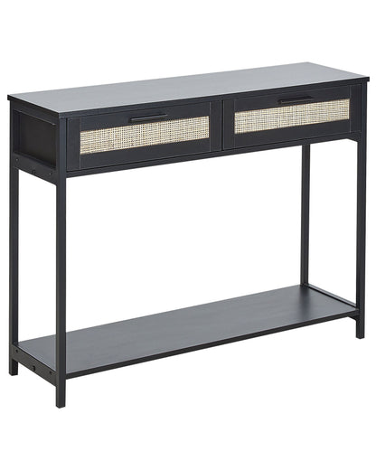 Boho Design Console Table Black Rubberwood 100 x 30 Two Drawers