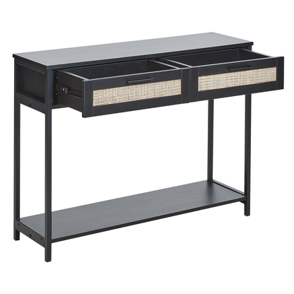 Boho Design Console Table Black Rubberwood 100 x 30 Two Drawers