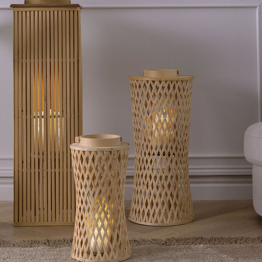 Natural Bamboo Candle Lantern 38cm Glass Holder Boho Indoor