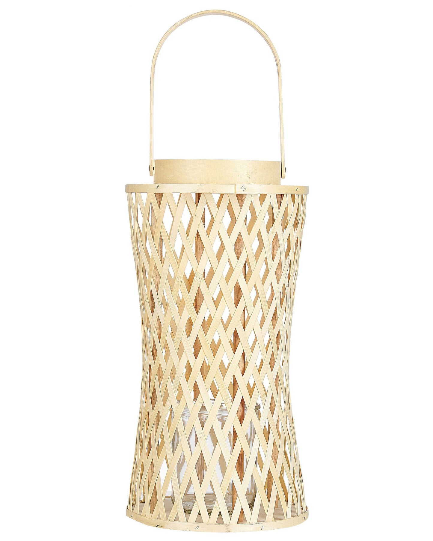 Natural Bamboo Candle Lantern 38cm Glass Holder Boho Indoor