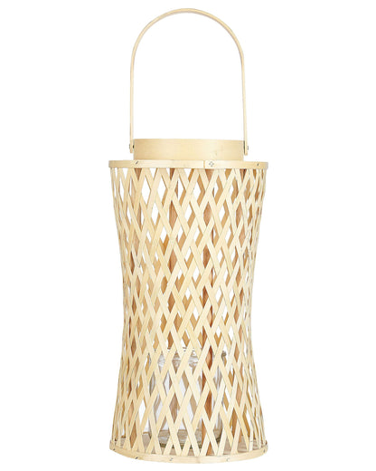Natural Bamboo Candle Lantern 38cm Glass Holder Boho Indoor