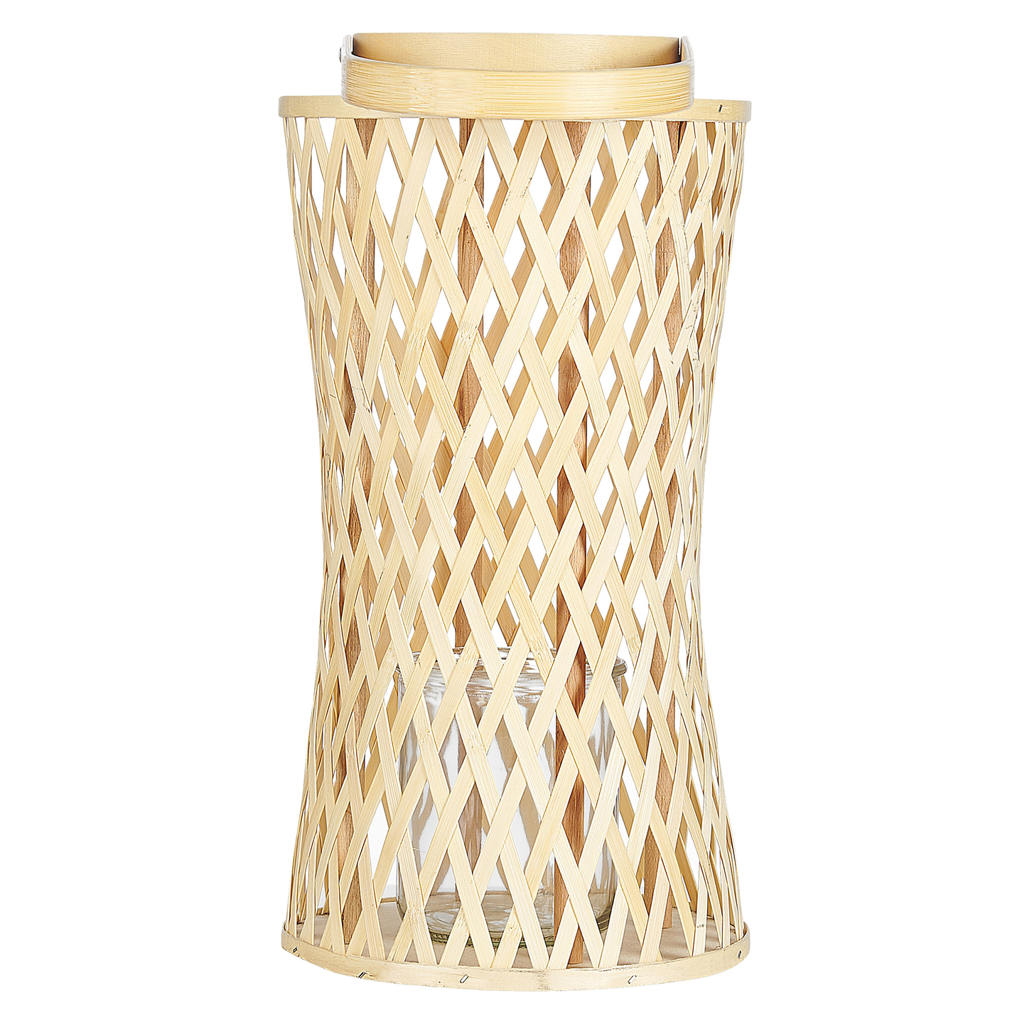 Natural Bamboo Candle Lantern 38cm Glass Holder Boho Indoor