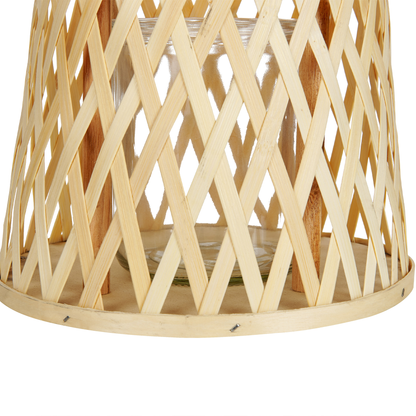 Natural Bamboo Candle Lantern 38cm Glass Holder Boho Indoor