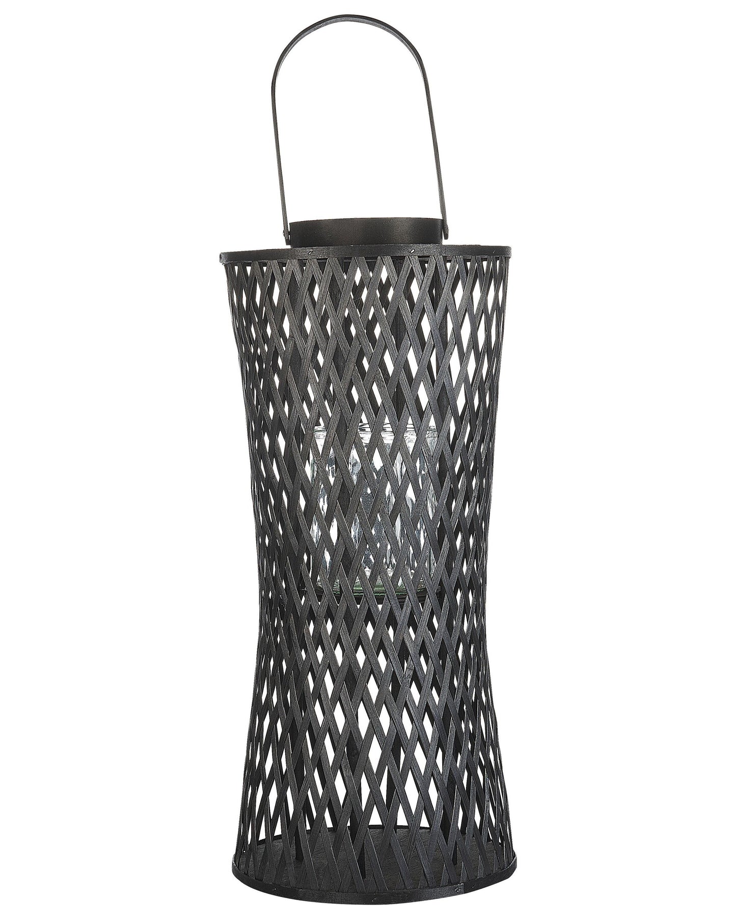Black Bamboo Wood Candle Lantern 58 Centimeters With Glass Holder For Indoor Decor