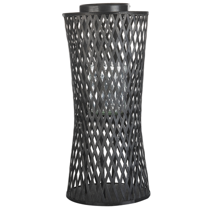 Black Bamboo Wood Candle Lantern 58 Centimeters With Glass Holder For Indoor Decor