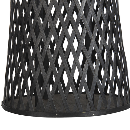 Black Bamboo Wood Candle Lantern 58 Centimeters With Glass Holder For Indoor Decor