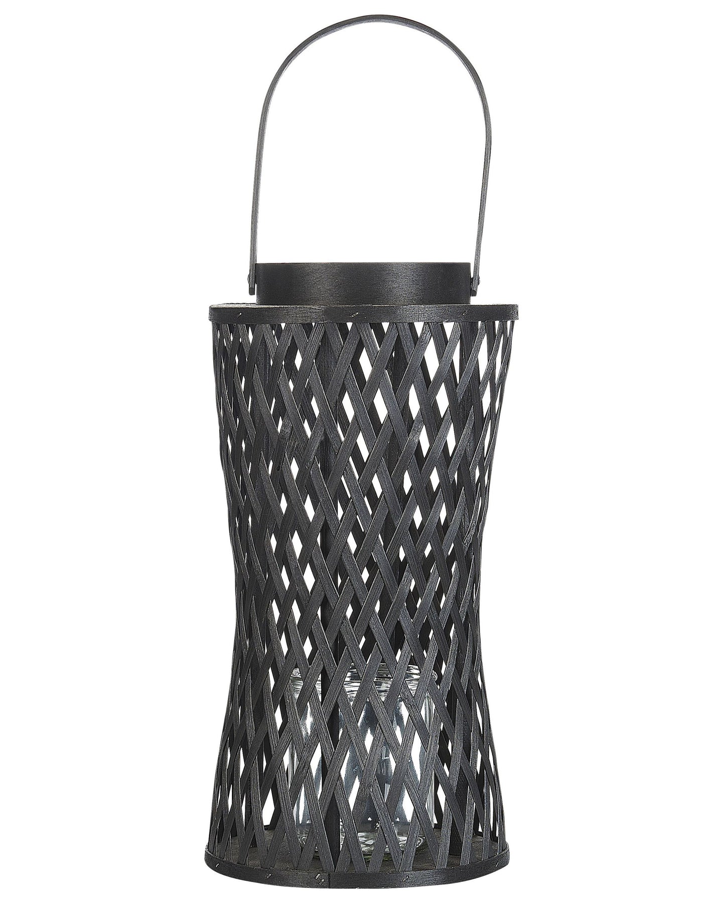 Boho Bamboo Candle Lantern Black 38cm With Glass Candle Holder For Indoor Ambience