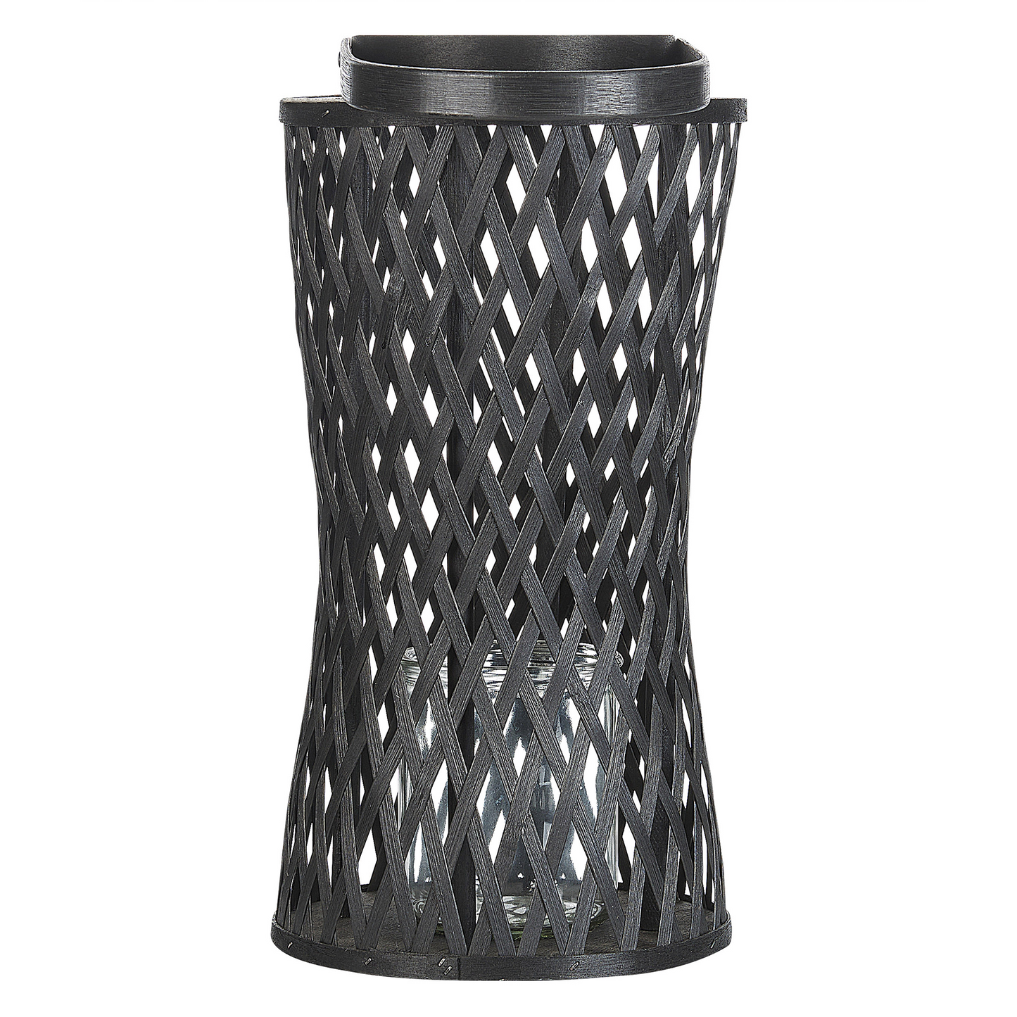 Boho Bamboo Candle Lantern Black 38cm With Glass Candle Holder For Indoor Ambience