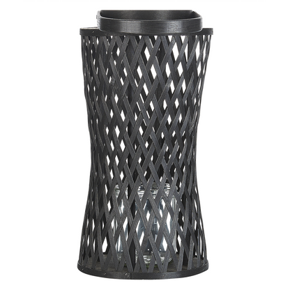 Boho Bamboo Candle Lantern Black 38cm With Glass Candle Holder For Indoor Ambience