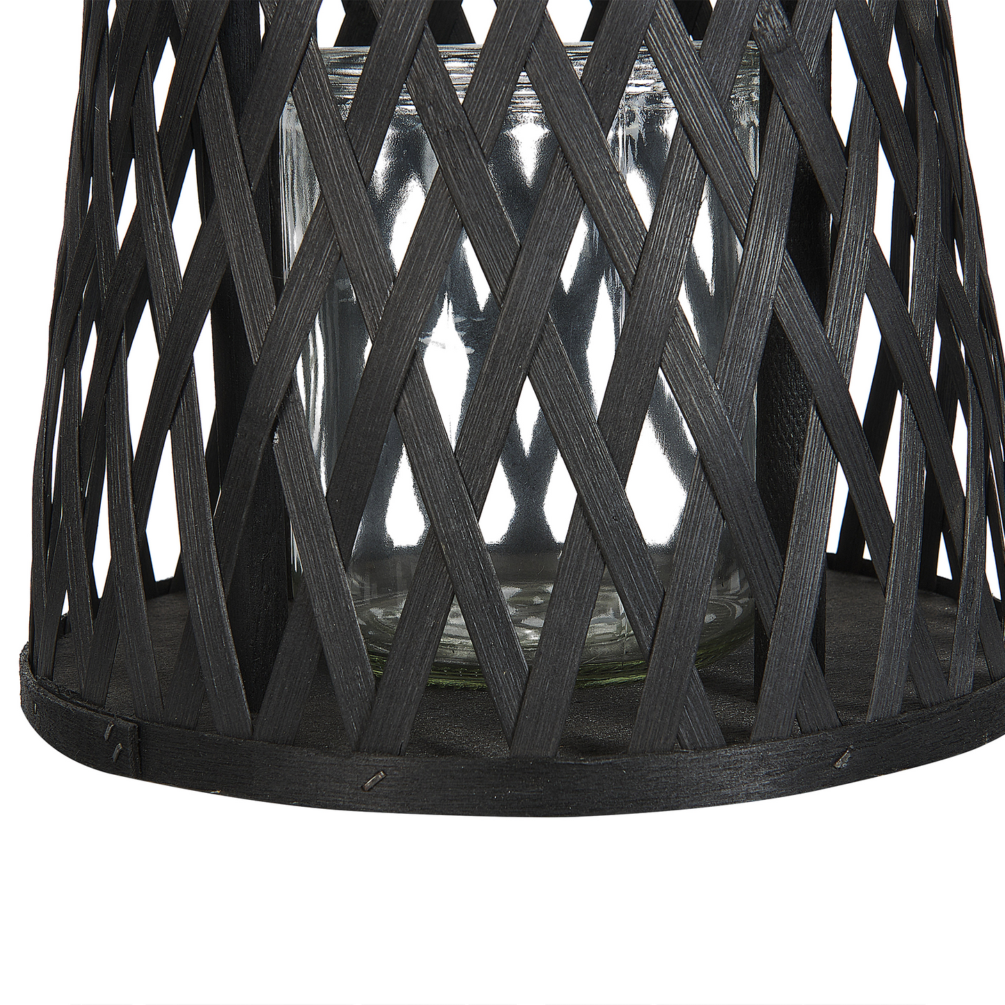 Boho Bamboo Candle Lantern Black 38cm With Glass Candle Holder For Indoor Ambience