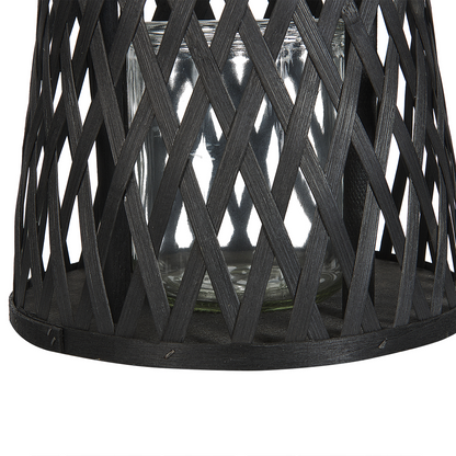 Boho Bamboo Candle Lantern Black 38cm With Glass Candle Holder For Indoor Ambience