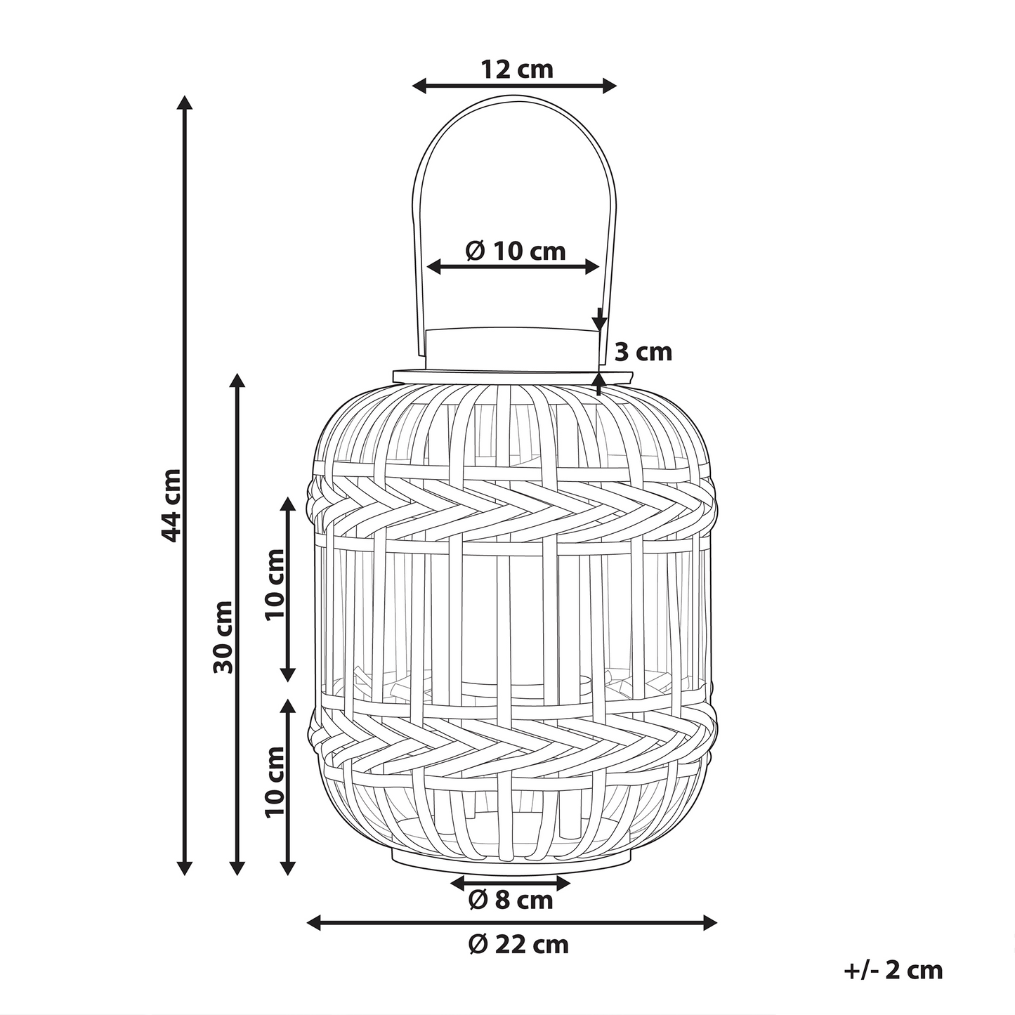 Candle Lantern Black Bamboo Wood 30cm Glass Holder