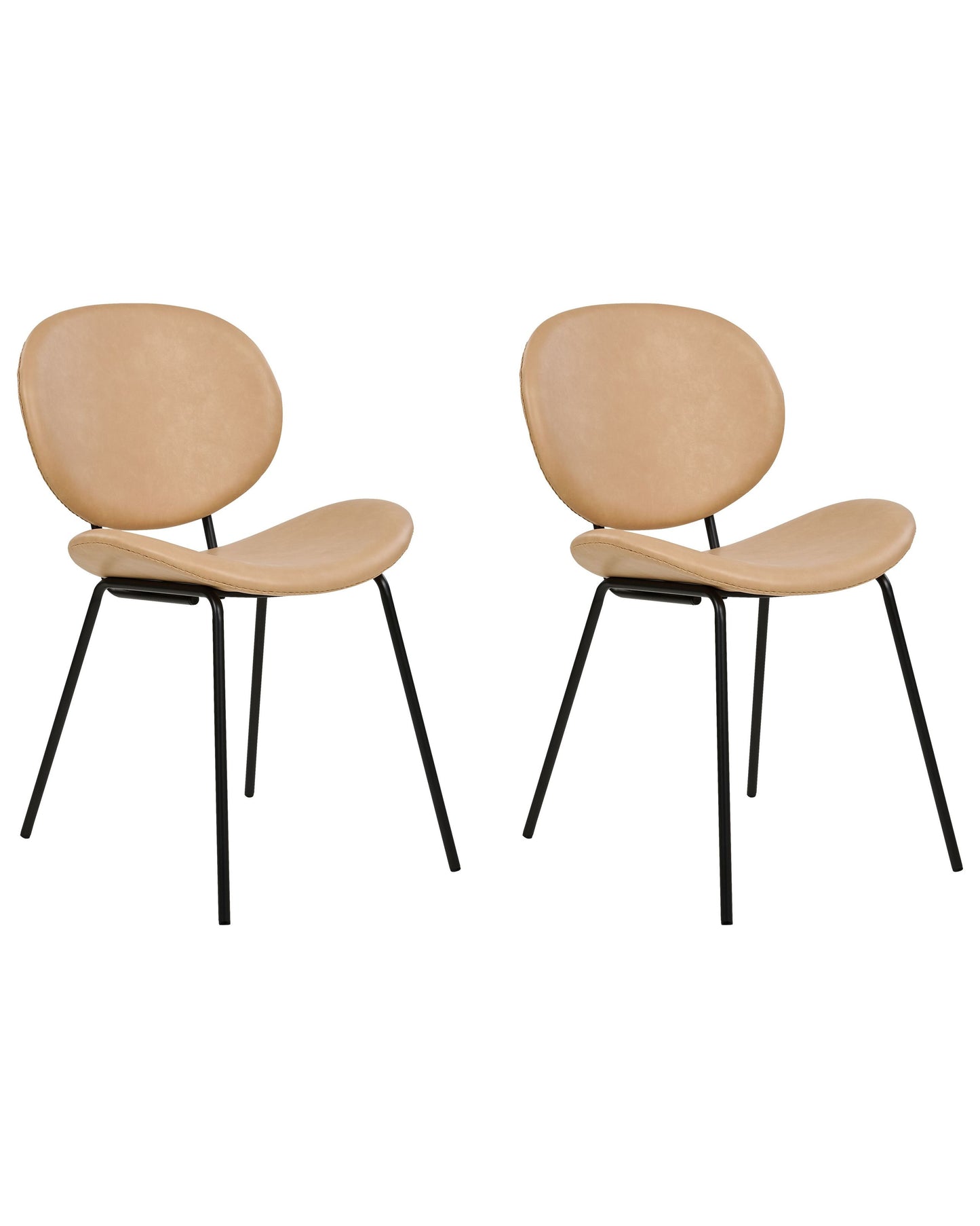 Set of 2 Armless Dining Chairs Sand Beige Faux PU Leather Black Iron Legs Contemporary