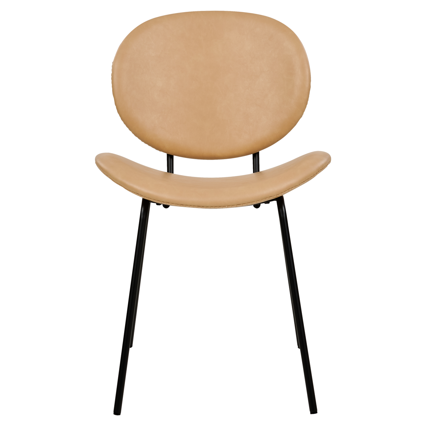 Set of 2 Armless Dining Chairs Sand Beige Faux PU Leather Black Iron Legs Contemporary